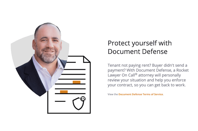 Screenshot from Rocket Lawyer Document Defense webpage