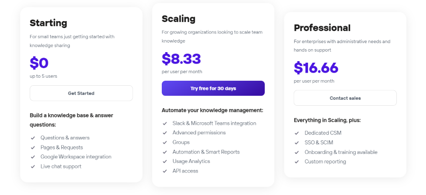 Tettra pricing plans