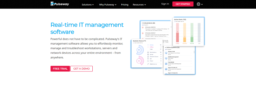 Pulseway remote support software get started page.