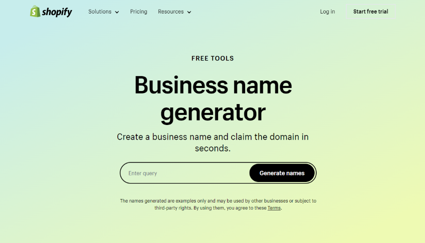 Shopify business name generator tool.