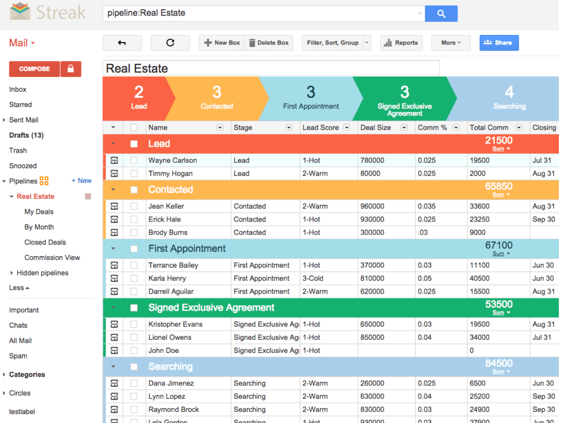 Streak managing leads through Gmail account.