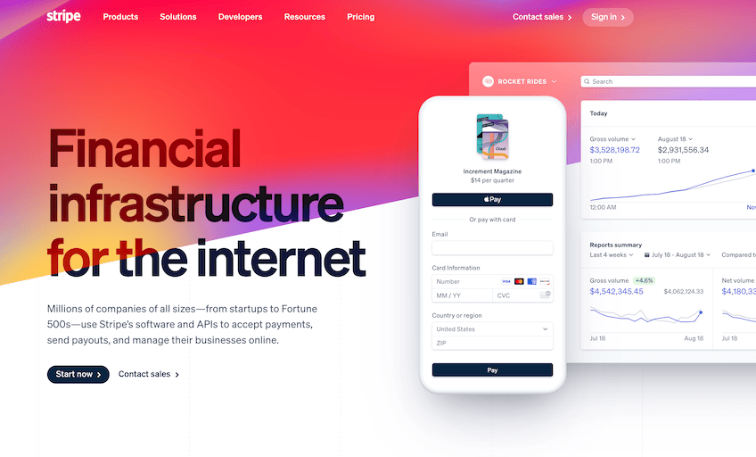 Stripe homepage. 