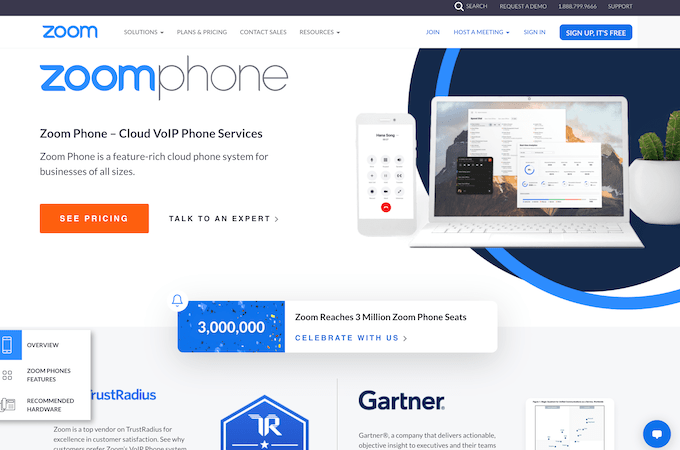 Screenshot of Zoom Phone landing page