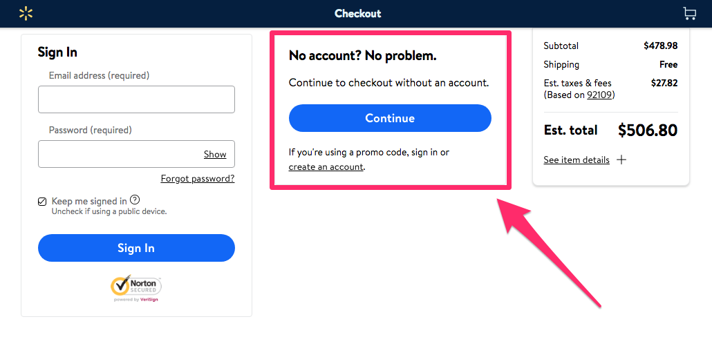 walmart checkout process example.