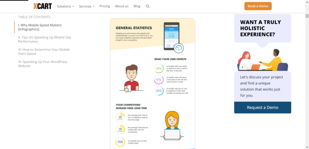 Screenshot of XCart article highlighting a part of their infographic showing expected loading times and actual average loading times. 