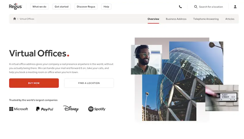 Regus Virtual Office landing page