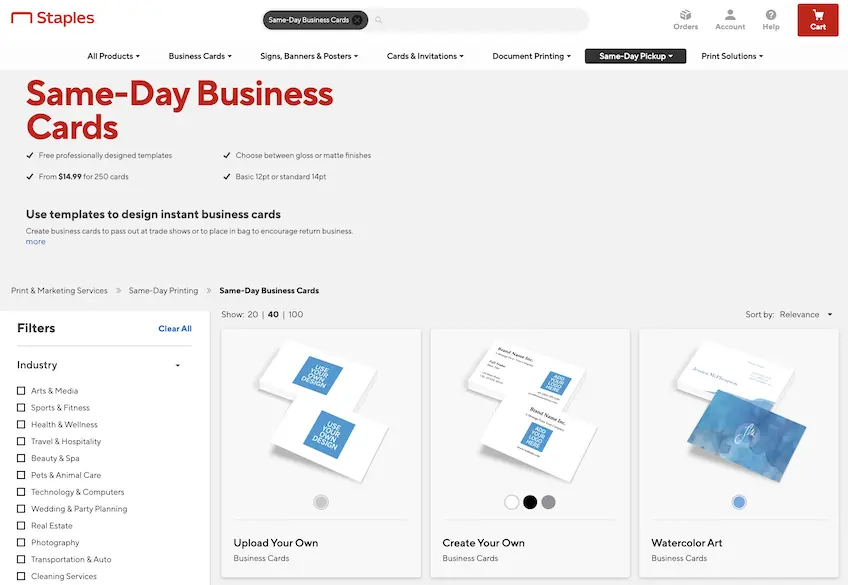 Staples same-day business card printing service